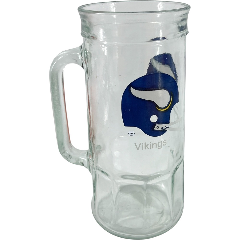Vintage 1980s Minnesota Vikings Fisher Peanuts Glass Beer Mug Stein NFL Helmet